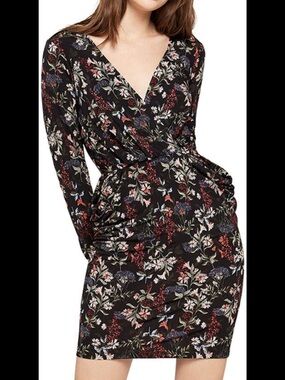 BCBGeneration Black Floral Wrap
V Neck Long Sleeve Dress